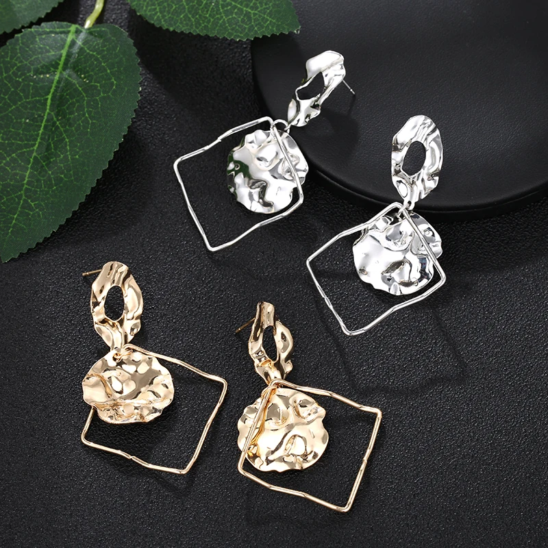 Женские винтажные серьги-подвески Ромбы большие серебряные и золотые висячие 2019