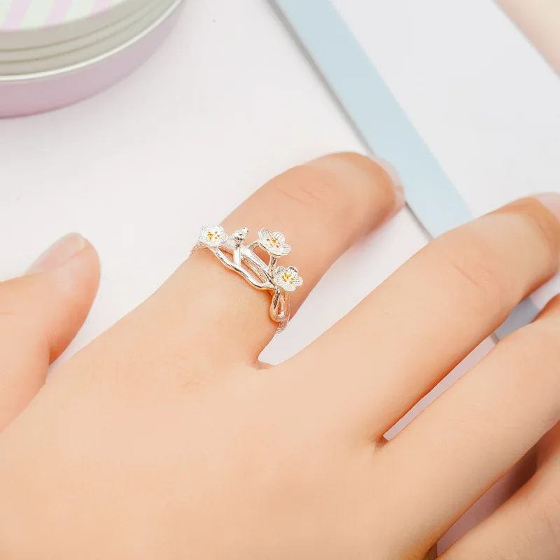 10 шт./лот женские ветви цветущей сакуры открытые кольца регулируемые золотые