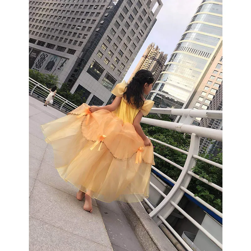 Красивое и чудовище платье принцессы Белль для девочки великолепное желтое