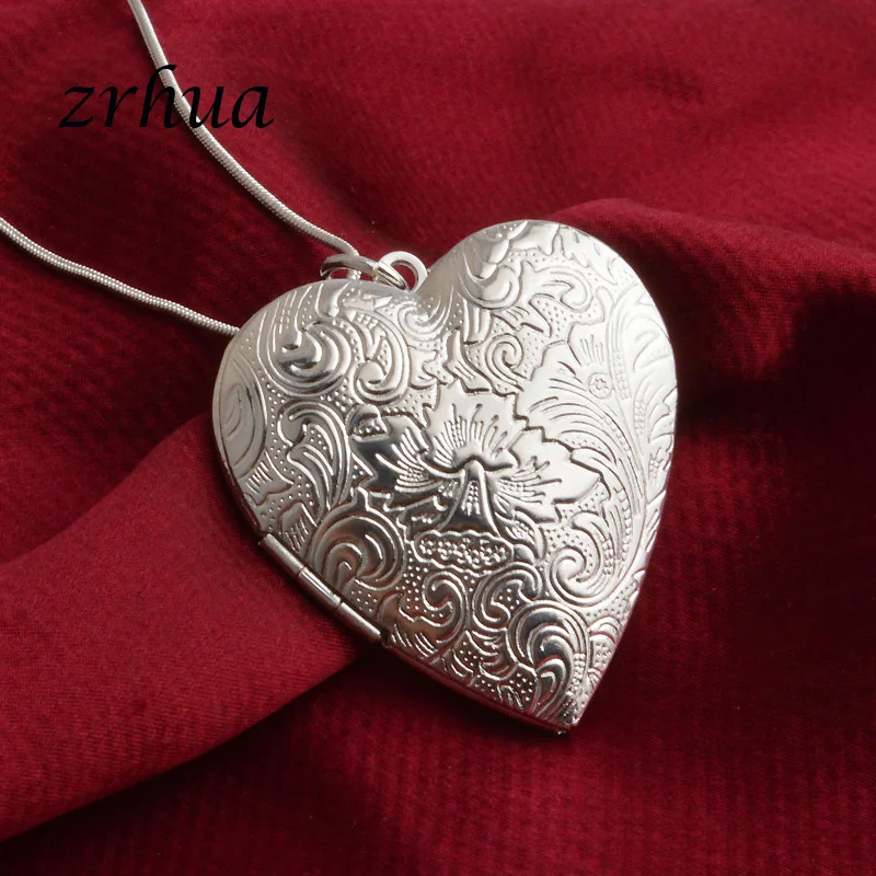 ZRHUA Romantic Heart Necklace Original 925 Sterling Silver Pendant for Women Choker Jewelry Open Case Photo Frame | Украшения и