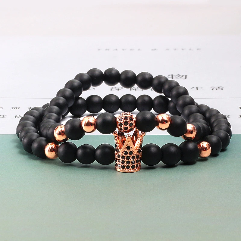 2 шт./компл. браслет из розового золота с фианитами пава короной и шариком для пары