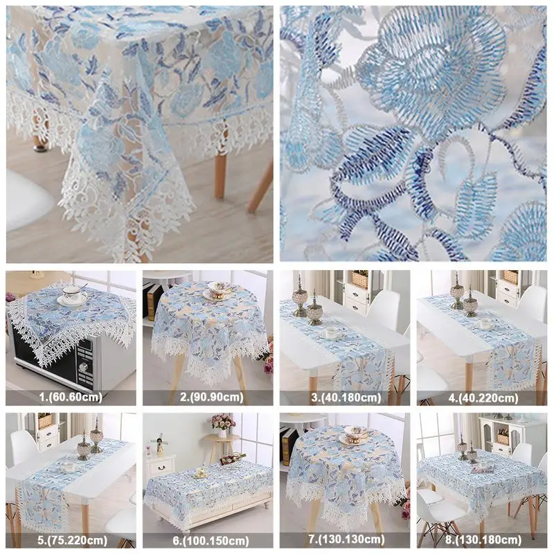 Сине белая фарфоровая скатерть с кружевной вышивкой пылезащитный чехол для