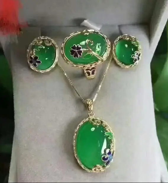 Natural chalcedony explosion of material from the fluorescent particle set transparent fashion green Necklace Earring | Украшения и