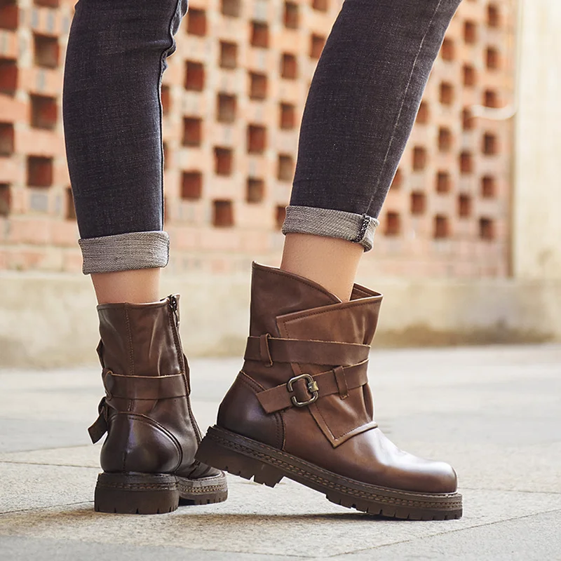 Autumn casual Joker leather handmade martin boots women shoes ankle for winter girls | Обувь