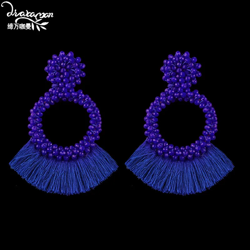 Dvacaman Boho кисточки бахрома висячие серьги женские Ручной работы Бусины Большие Подвески серьги большие массивные ювелирные изделия Аксессуары для ушей