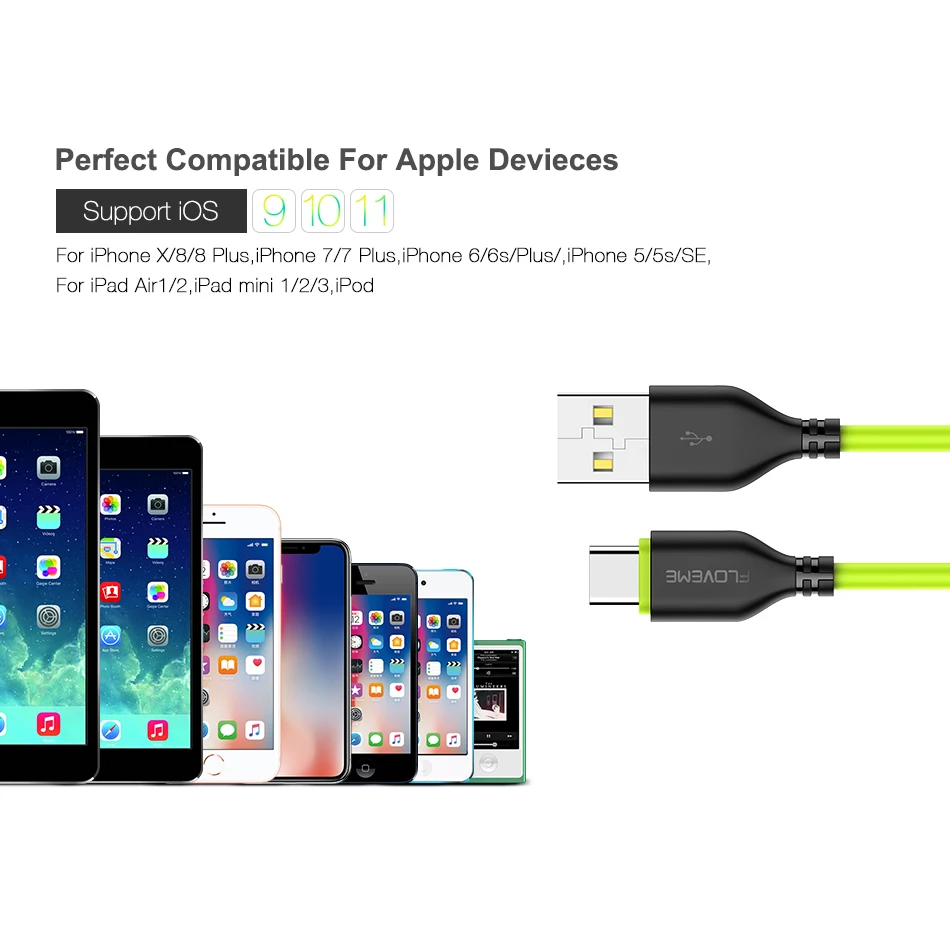 USB кабель FLOVEME для iPhone 7 8X0 3 A зарядки и синхронизации мобильных телефонов Apple 10 6 8