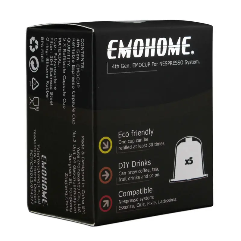 EMOHOME 5/10 шт многоразовые кофейные капсулы для эспрессо многоразовые совместимые машины Nespresso многоразовые в розницу - Цвет: 5pcs