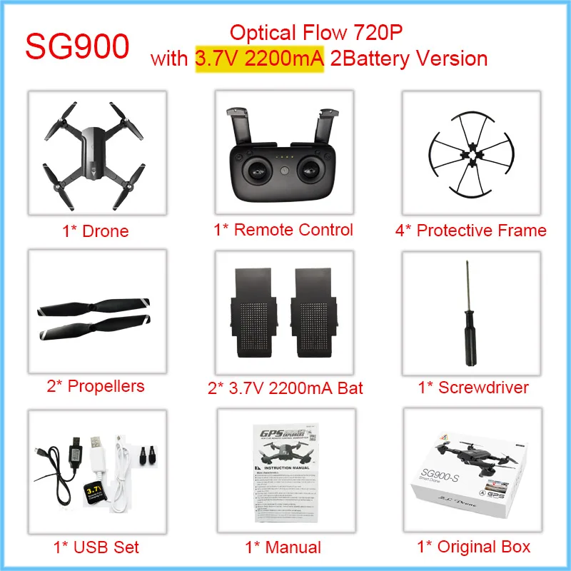 OF-720P-2200mA-2Bat Gps Дрон Профессиональный с 4K 1080P 720P wifi камера HD Дрон следуем за мной gps фиксированная точка складной SG900 SG900S дроны 20 минут - Цвет: OF-720P-2200mA-2Bat