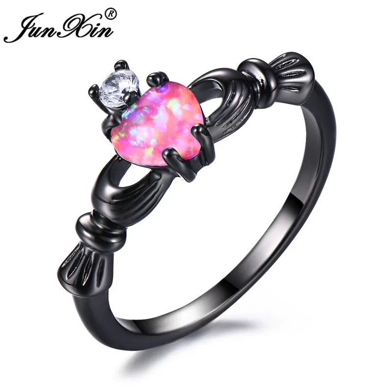 Pink Тайна женские Девушки Радуга камень кольцо любовь Клэдда сердце Обручение кольца для женский, черный Gold Filled обручальные - Цвет основного камня: Pink