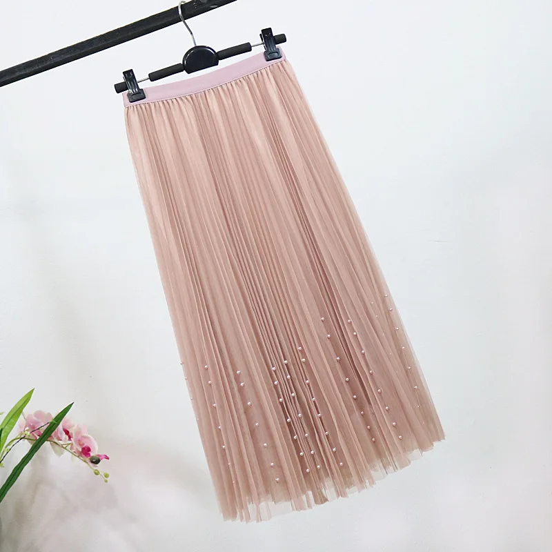Женская плиссированная юбка пачка из тюля трапециевидной формы с бусинами