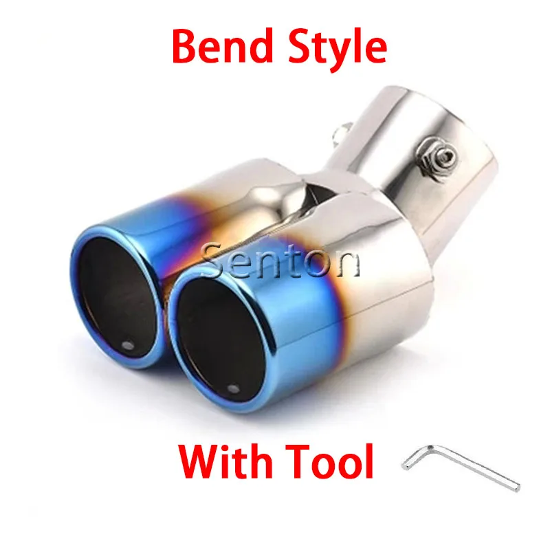 Car Twin Exhaust Muffler Pipe Tip For Honda Fit Ford Focus Fiesta Suzuki SX4 Chevrolet Cruze Aveo Sonic Nissan Versa Accessories - Название цвета: YA Bend Blue