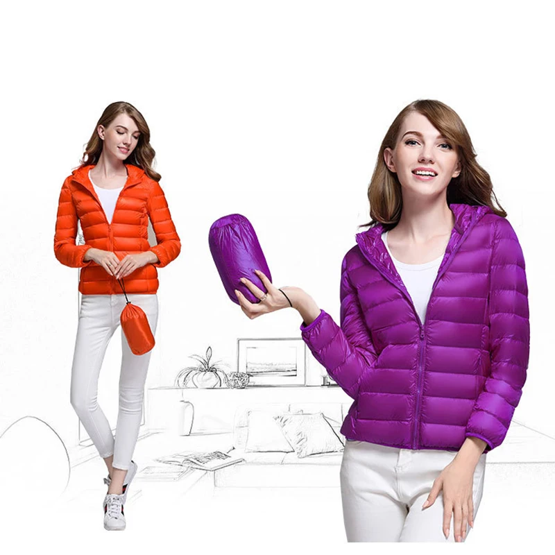 Super Light White Duck Down Jacket Women Autumn Winter Warm Coat Female Hooded | Женская одежда