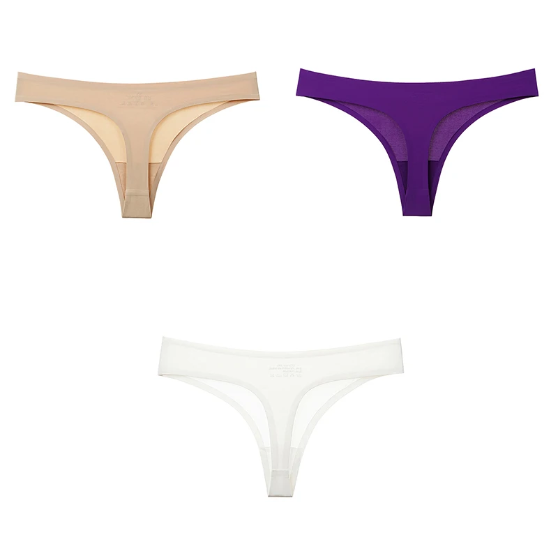 nude purple white Сексуальные стринги Женское нижнее белье бесшовные 3 шт стринги женские T-back мягкие новые продажи твердые стринги Нижнее белье для женщин BANNIROU - Цвет: nude purple white