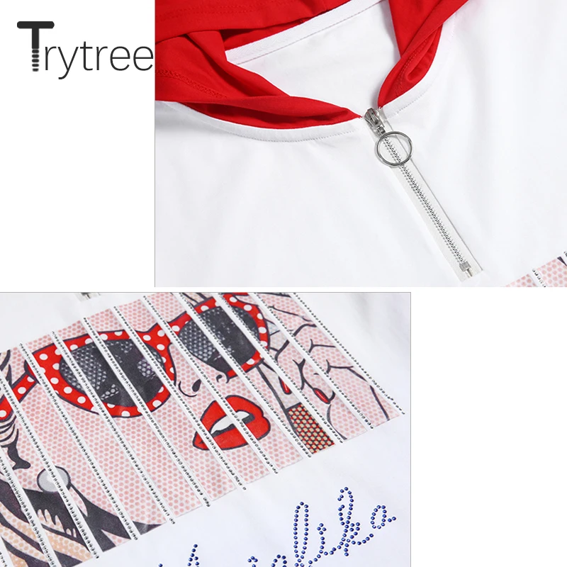 Trytree 2019 летний топ Женская модная футболка Повседневный хлопковый с капюшоном на