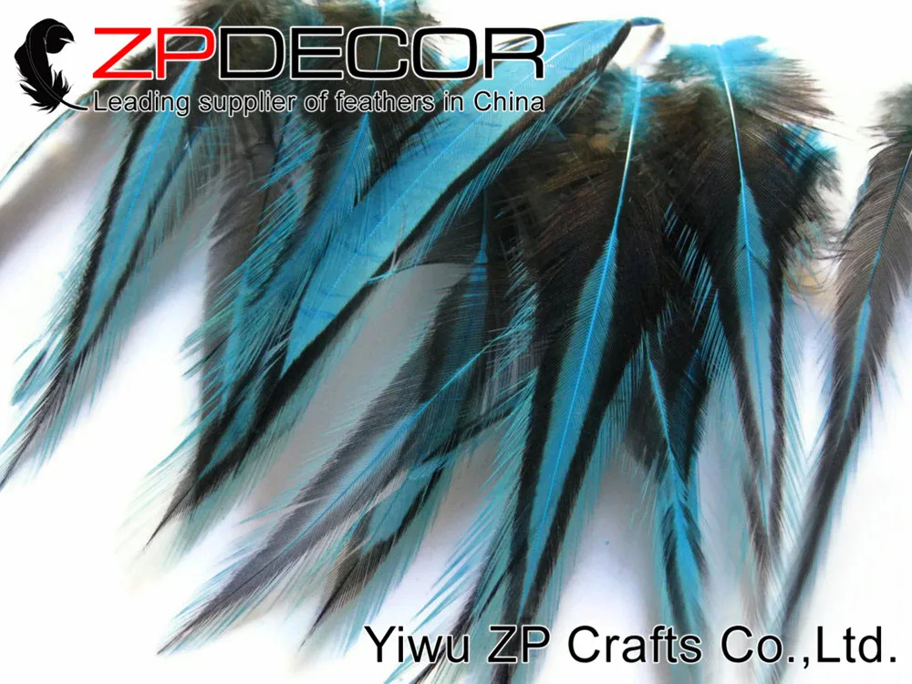 ZPDECOR Unique Feathers 100pcs/lot 10-15cm(4-6inch) Dyed Turquoise Blue Clean Tidy Lace long Rooster Cape for Fishing | Дом и сад