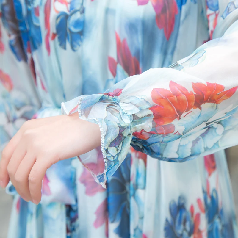 Женское шифоновое платье с длинным рукавом длинное пляжное большого размера