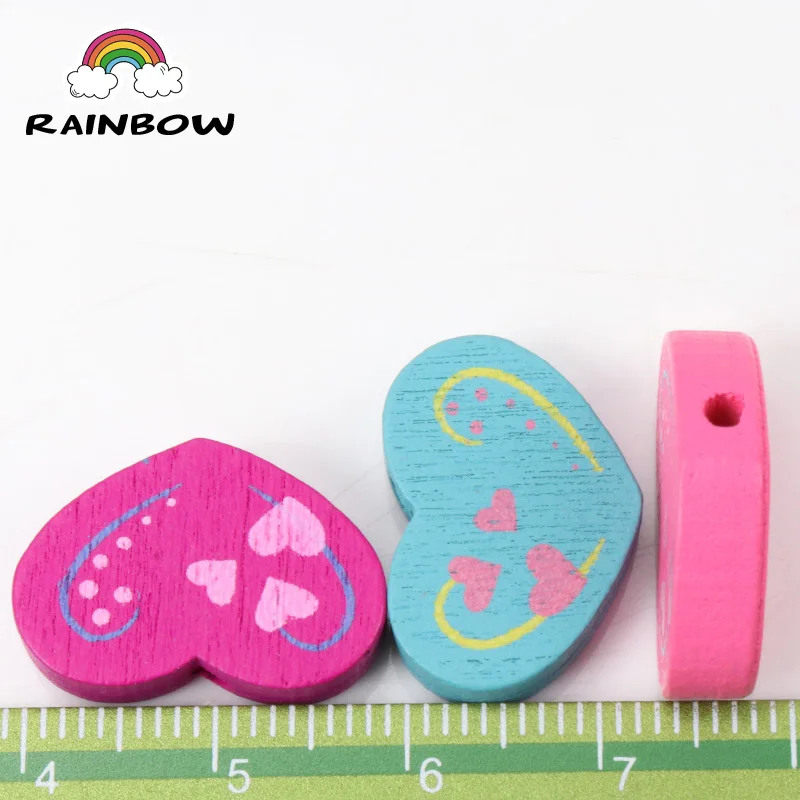Mixed Colors Heart Shape Paintied Wooden Material Spacer Beads For Handwork Jewelry Accessories 19x13mm 50pcs | Украшения и