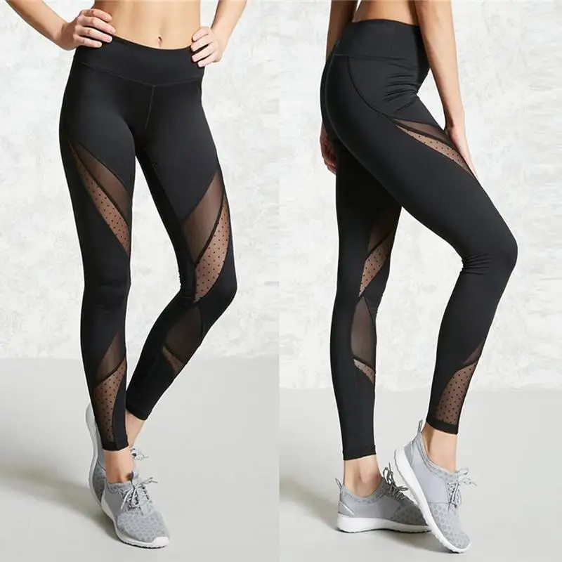 

Sexy Black Yoga Pants Net Yarn Patchwork Running Pants Women Gym Leggings Sport Fitness Tights Trousers Sport Trousers Clothing