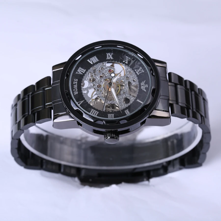 SEWOR классические ретро часы с римскими цифрами черный стальной прозрачный чехол