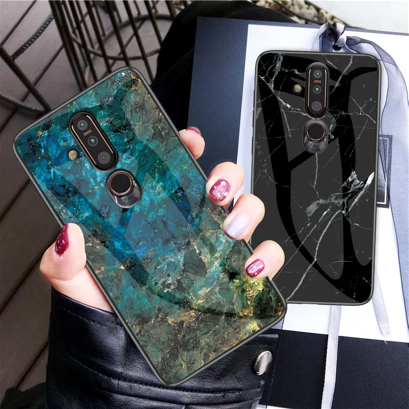 Чехол для Nokia X71 X7 X6 1 Plus 4 2 7 3 X 71 противоударное закаленное стекло с мраморным