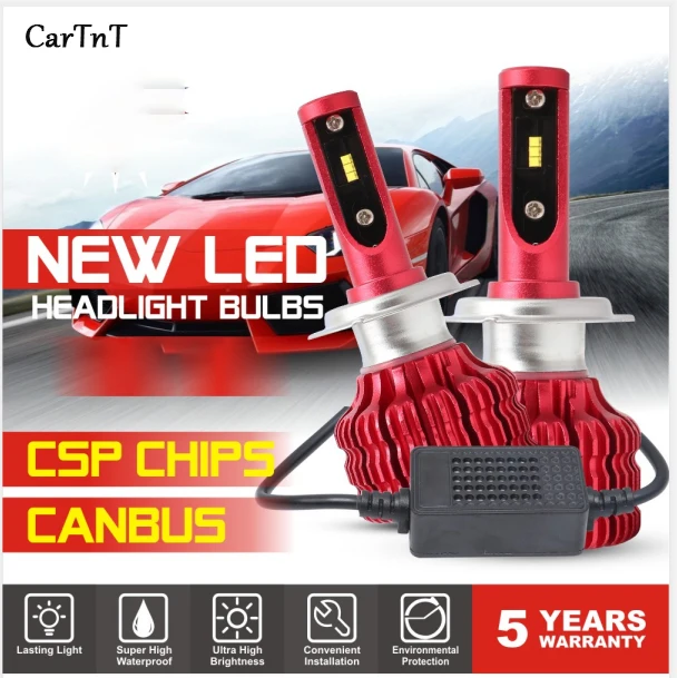 CarTnT 2 шт. светодиодный H7 H4 H11 H1 H3 9005 9006 HB4 HB3 5202 Светодиодный лампочки Canbus фар