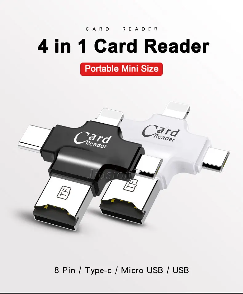 4 в 1 кард-ридер для type-c/Lightning/Micro USB/USB2.0 памяти Micro SD ридер Android iPad/iPhone 7 Plus 6S 5S OTG конвертер