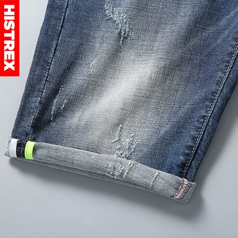 HISTREX Men Jeans Shorts Summer Motorcycle Stretch Skinny Men's Ripped Blue Jean Plus Size M L XL XXL 3XL 4XL 5XL #HJH8O | Мужская