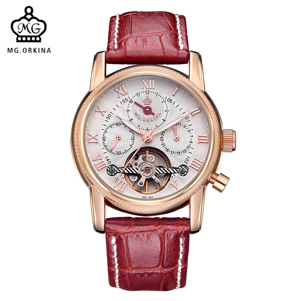 Мг. Orkina мужские Часы роскошные розового золота Orologio Uomo Авто Дата месяц день