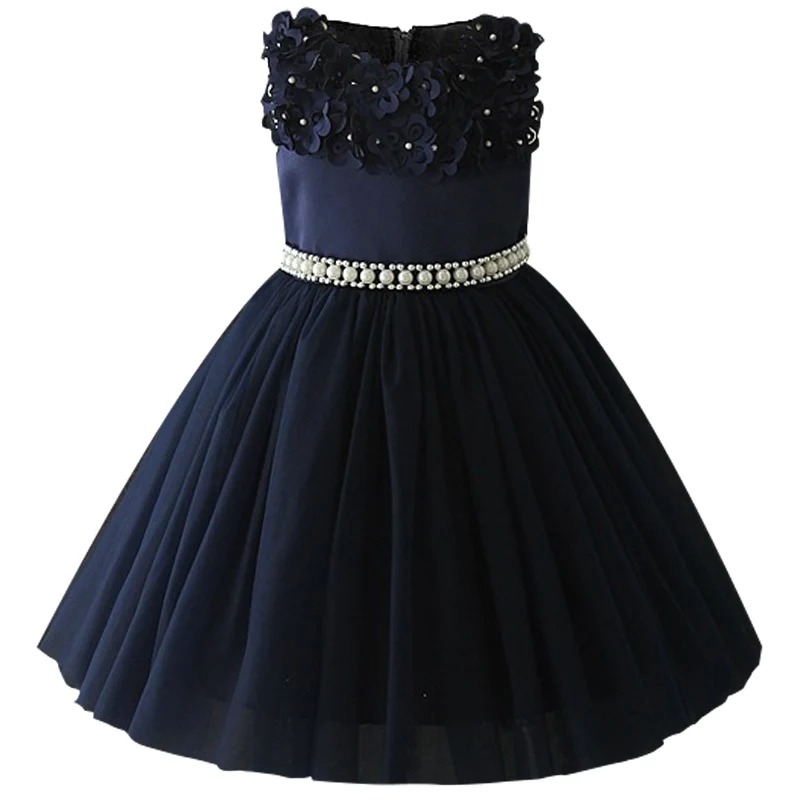 navy blue Атласное платье для первого причастия для маленьких детей; блестящее бальное платье; Пышное Платье; Платья с цветочным узором для девочек на свадьбу; платье для банкета сзади - Цвет: navy blue