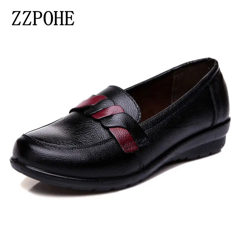 

ZZPOHE 2017 spring autumn new leather fashion ladies shoes soft bottom non-slip mother Plus Size shoes women flat Driving Shoes