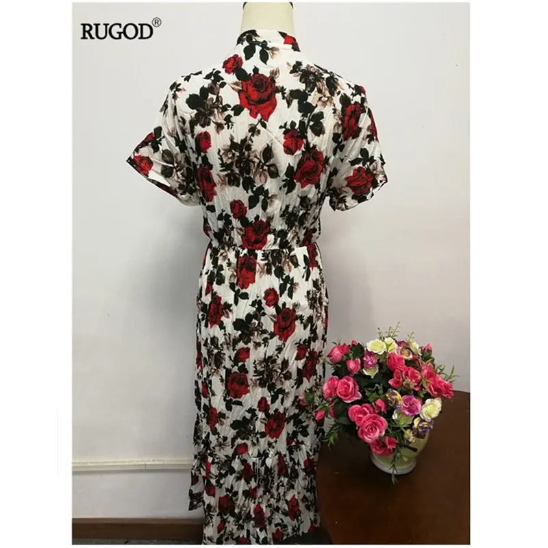 Женское платье с цветочным принтом RUGOD Вечернее приталенное v-образным вырезом на