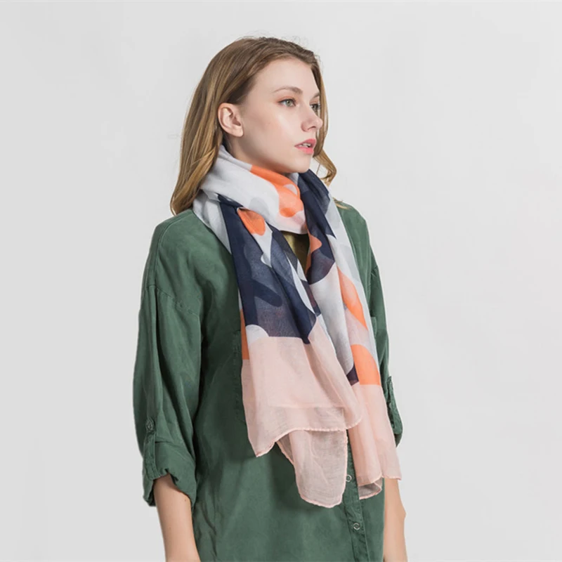 College style student Organza Scarf girl Geometric pattern printing Windproof temperament Scarves pashmina female hijab | Аксессуары для