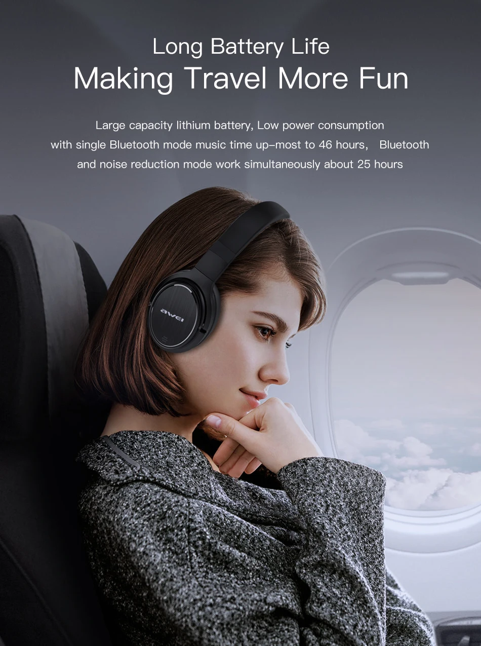 AWEI A950BL ANC спортивные наушники без шнуровки с шумоподавлением, Bluetooth наушники с глубоким басом, HiFi, водонепроницаемые для iPhone