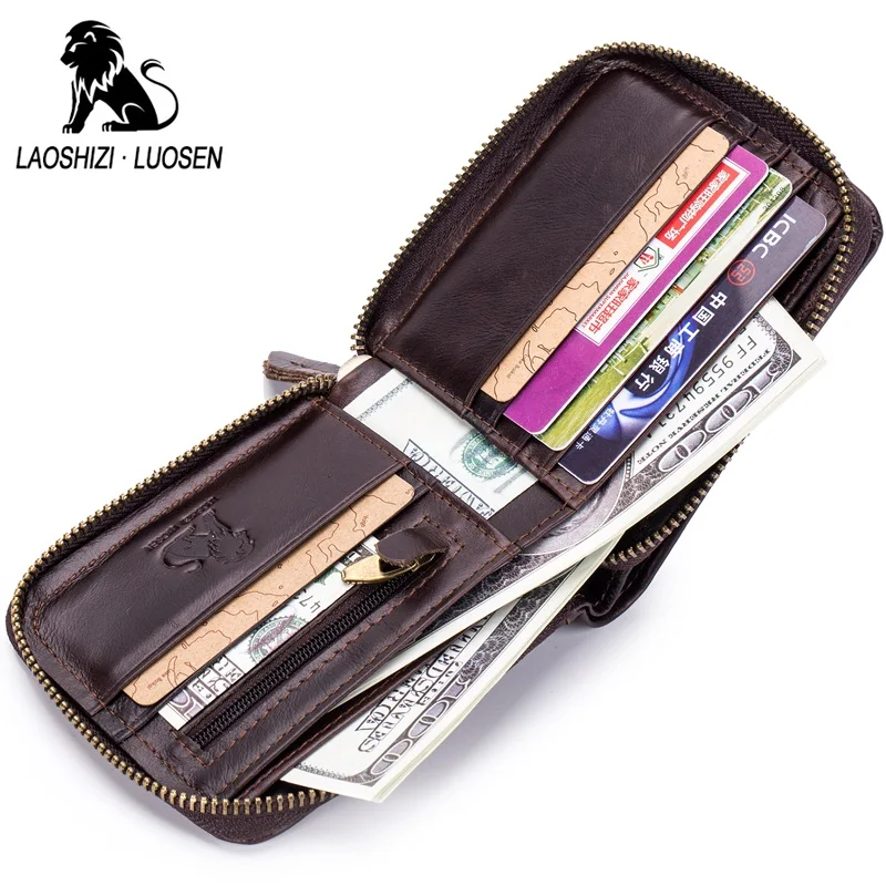 LAOSHIZI LUOSEN мужские кошельки из натуральной коровьей кожи RFID Блокировка