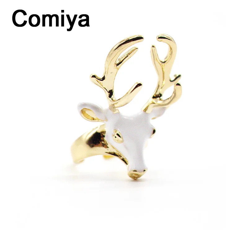 Comiya Белый Черный Олень голова эмаль Anillo Bague кольца мужские и женские унисекс