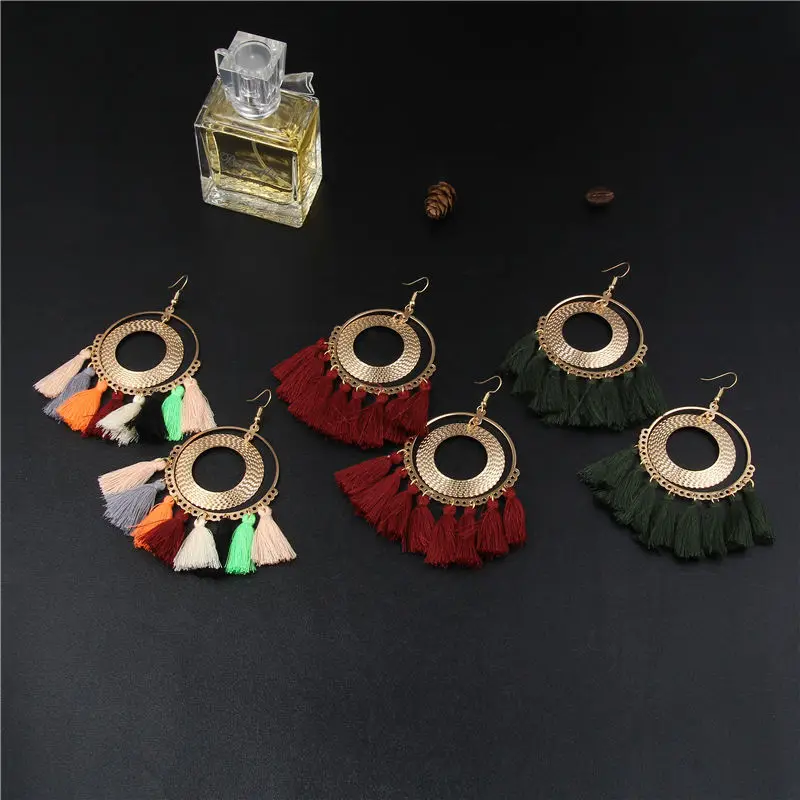 Женские серьги с кисточками в этническом стиле Boho богемном большие золотые