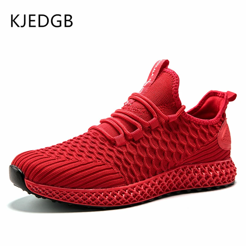 KJEDGB Новинка Flyknit высококачественные мужские кроссовки однотонные черные, красные, серые модные мужские туфли повседневные мужские теннисные кроссовки для взрослых