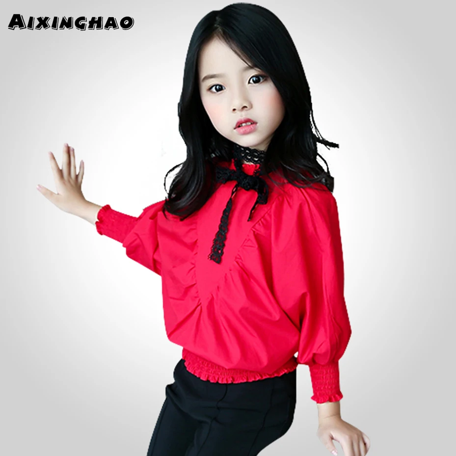 Белая блузка для девочек из 100% хлопка весенне осенние рубашки подростков