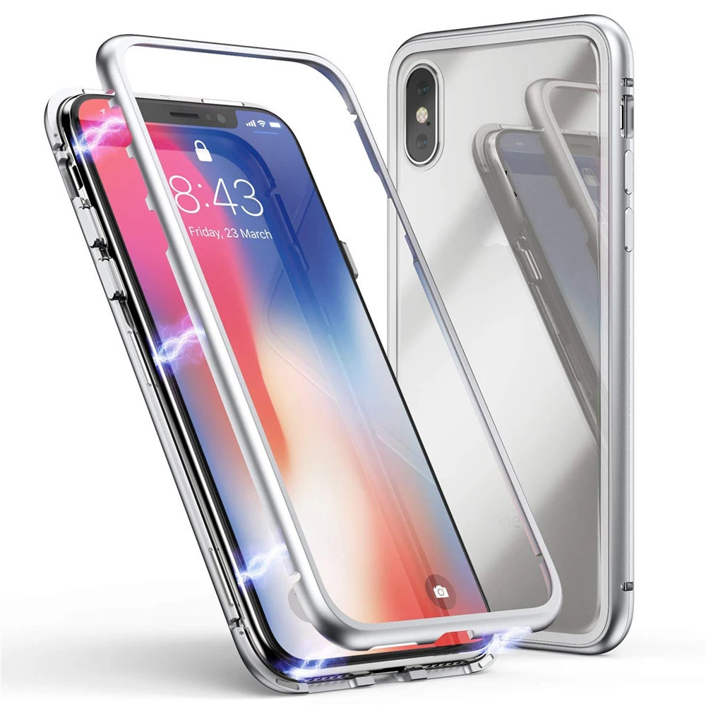 Для iPhone XS 5 8 дюйма Магнитный адсорбционный металлический бампер стеклянный чехол