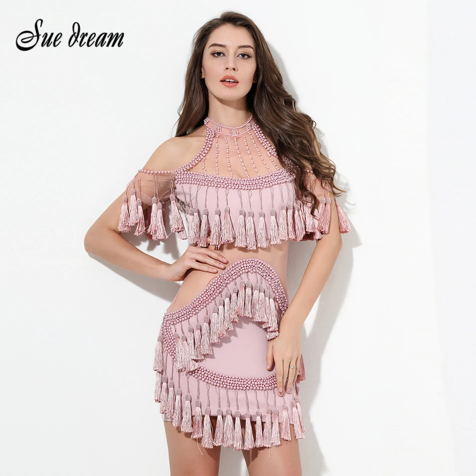 Платье женское розовое с кисточками ручной работы бусинами опт 2020|runway dress|dress fashion
