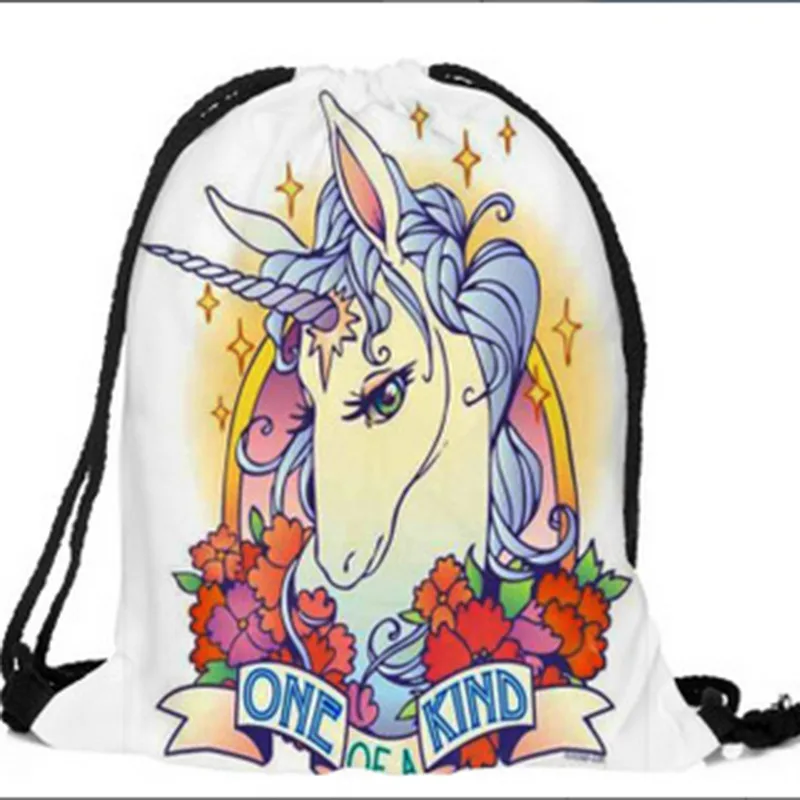 Милый рюкзак с объемным цифровым принтом в виде единорога на шнурке для