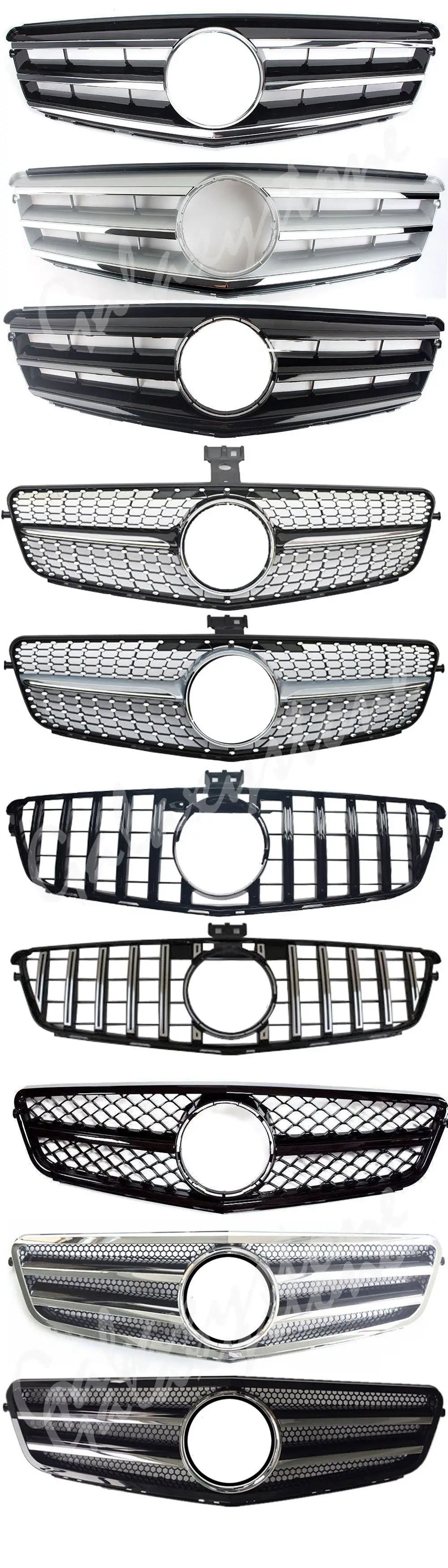 Передний верхний гриль подходит для Mercedes Benz W204 c-класс 2008 2009 2010 2011 2012 2013 AMG GT черный бриллиант Серебристая решетка C180