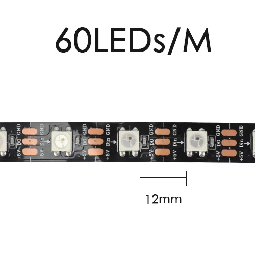 Black 60 LED WS2812B Светодиодные ленты DC 5V чёрно-белые печатные платы умный прибор приемно-пикселей WS2812 IC 30/60/144 светодиодный s 17Key бар RGB 50 см 1 м 2 м 3 м 4 м 5 м - Испускаемый цвет: Black 60 LED