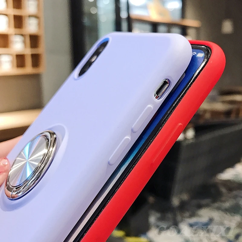 Роскошные жидкий силикон кольцо чехол с Умной крышкой и подставкой для huawei P30 Lite