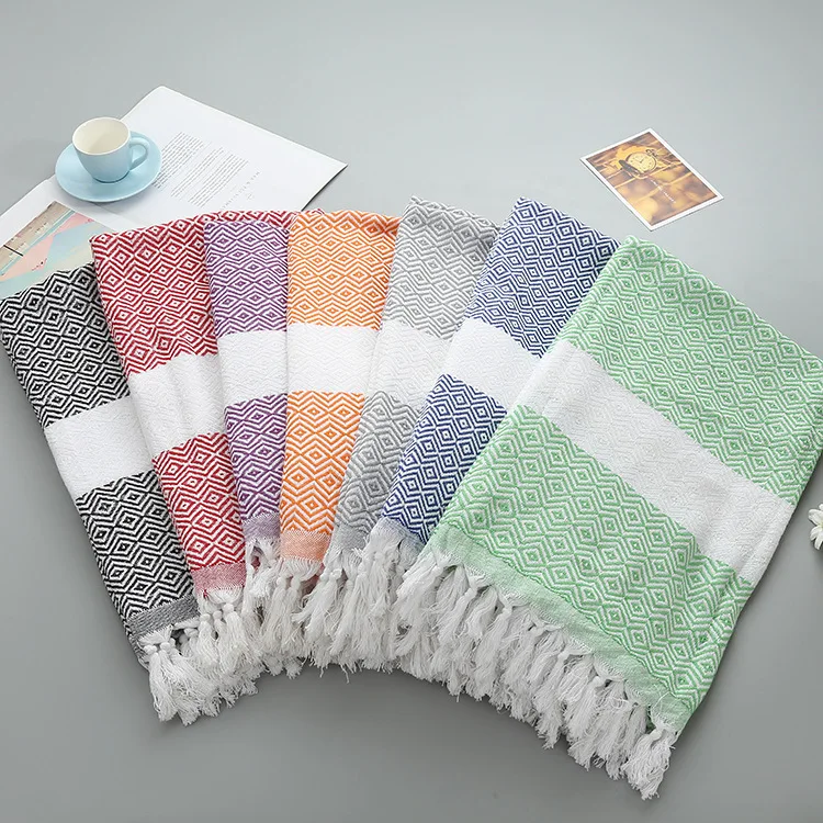 

Drop Shipping Turkish Beach Towel With Tassel Cotton Fabric Adults Geometric Pattern Thin Summer Bath Towels 100x180cm