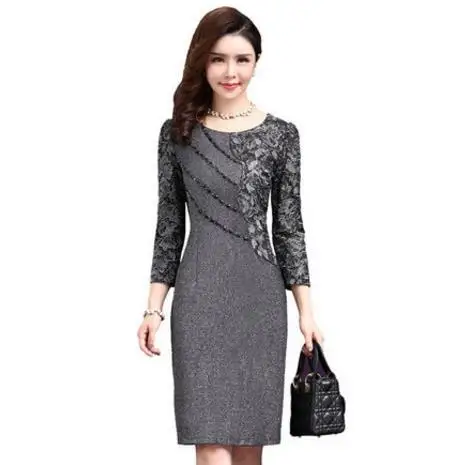 Женское винтажное платье до колен с кружевом и рукавом 3/4|Женские платья| |