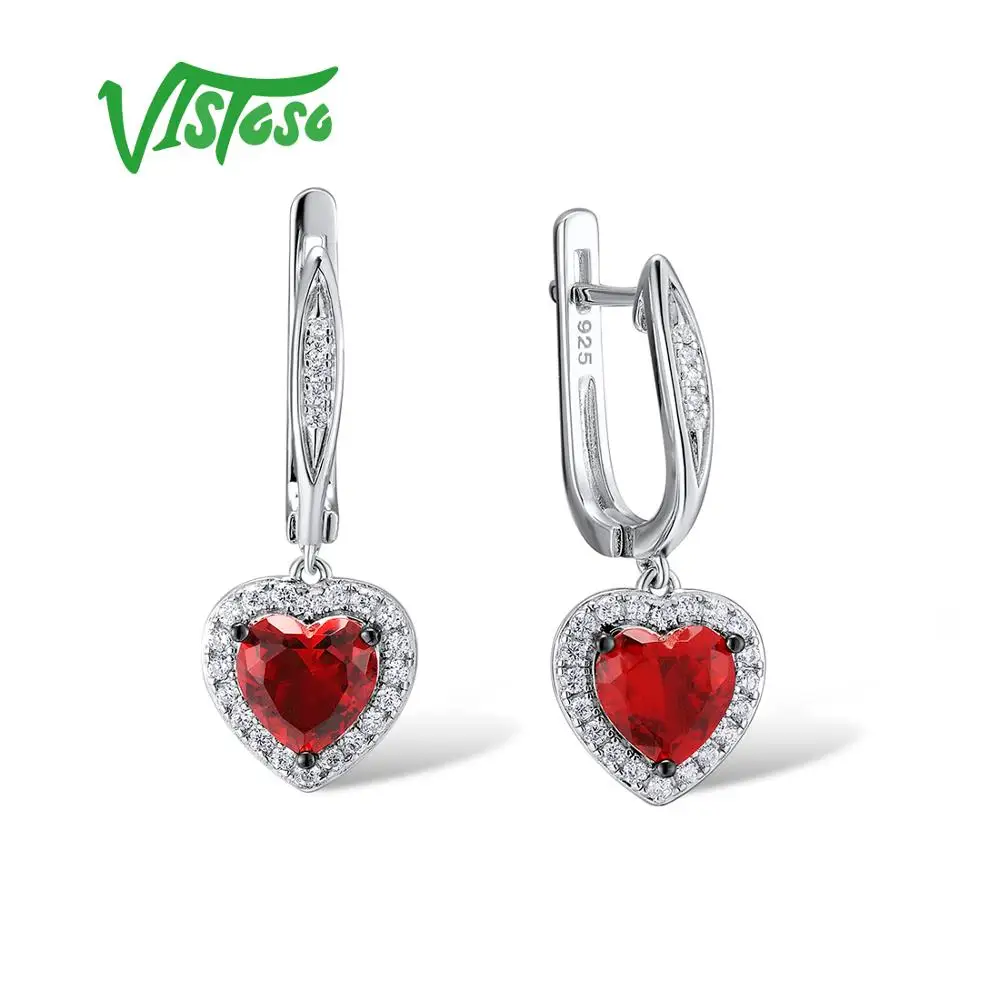 VISTOSO Ювелирные наборы для женщин Красный Кристалл камни комплект ювелирных