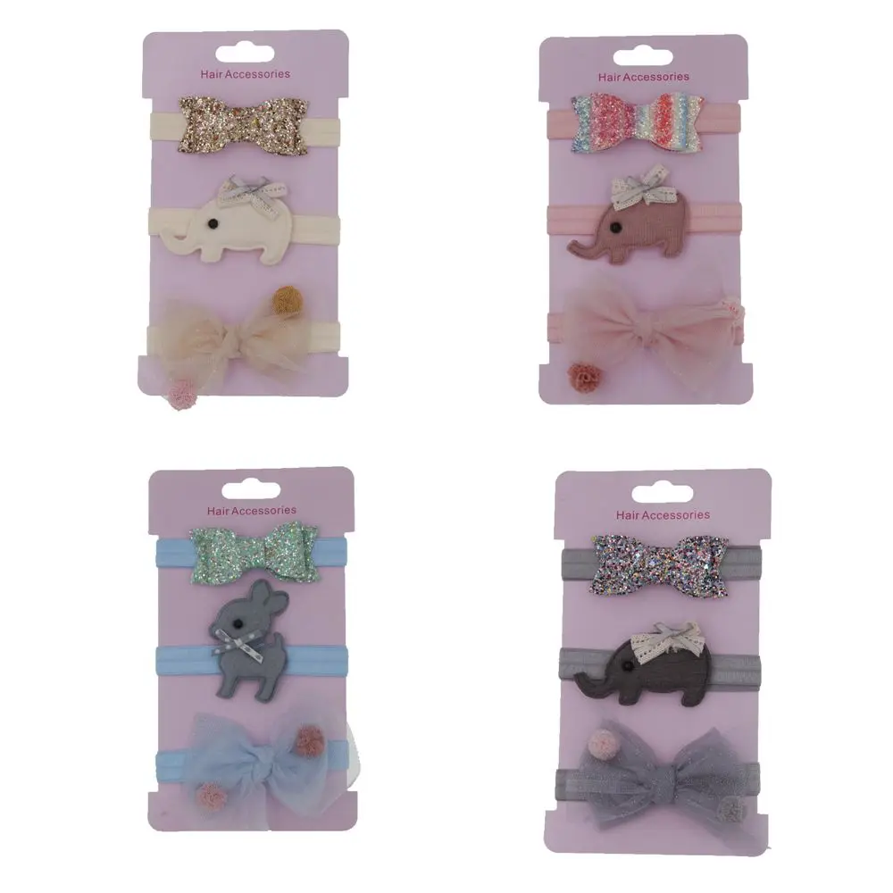 

Yundfly 3pcs/lot Bows Headband Newborn Baby Elastic Princess Hairbands Kids Cute Deer Elephant Cartoon Headwear Gifts Sets