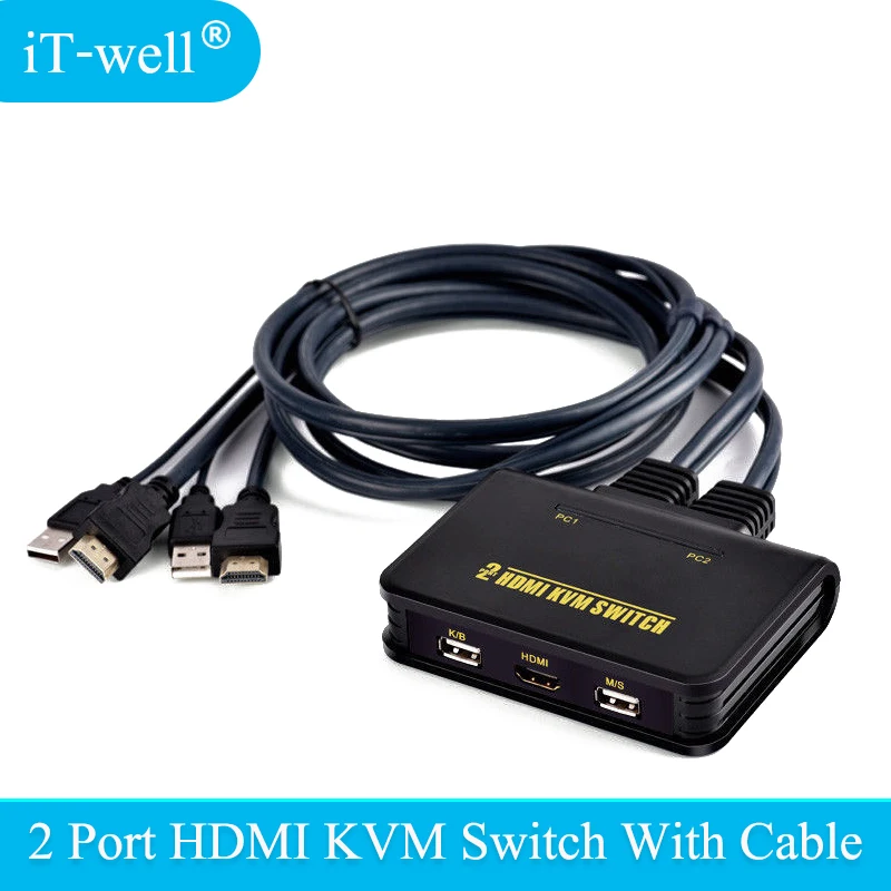 IT well 2 порта usb Kvm hdmi переключатель USB 0 KVM преобразователь Переключатель аудио