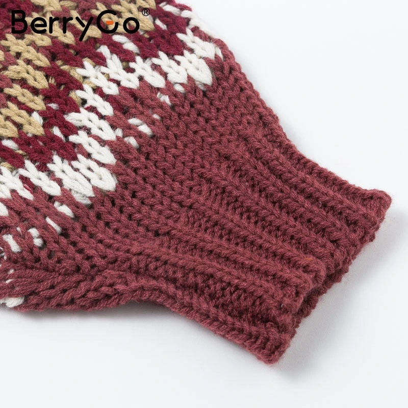 BerryGo Vintage geometric women pullover Long sleeve oversize female knitted sweater jumper Autumn winter casual ladies sweaters | Женская